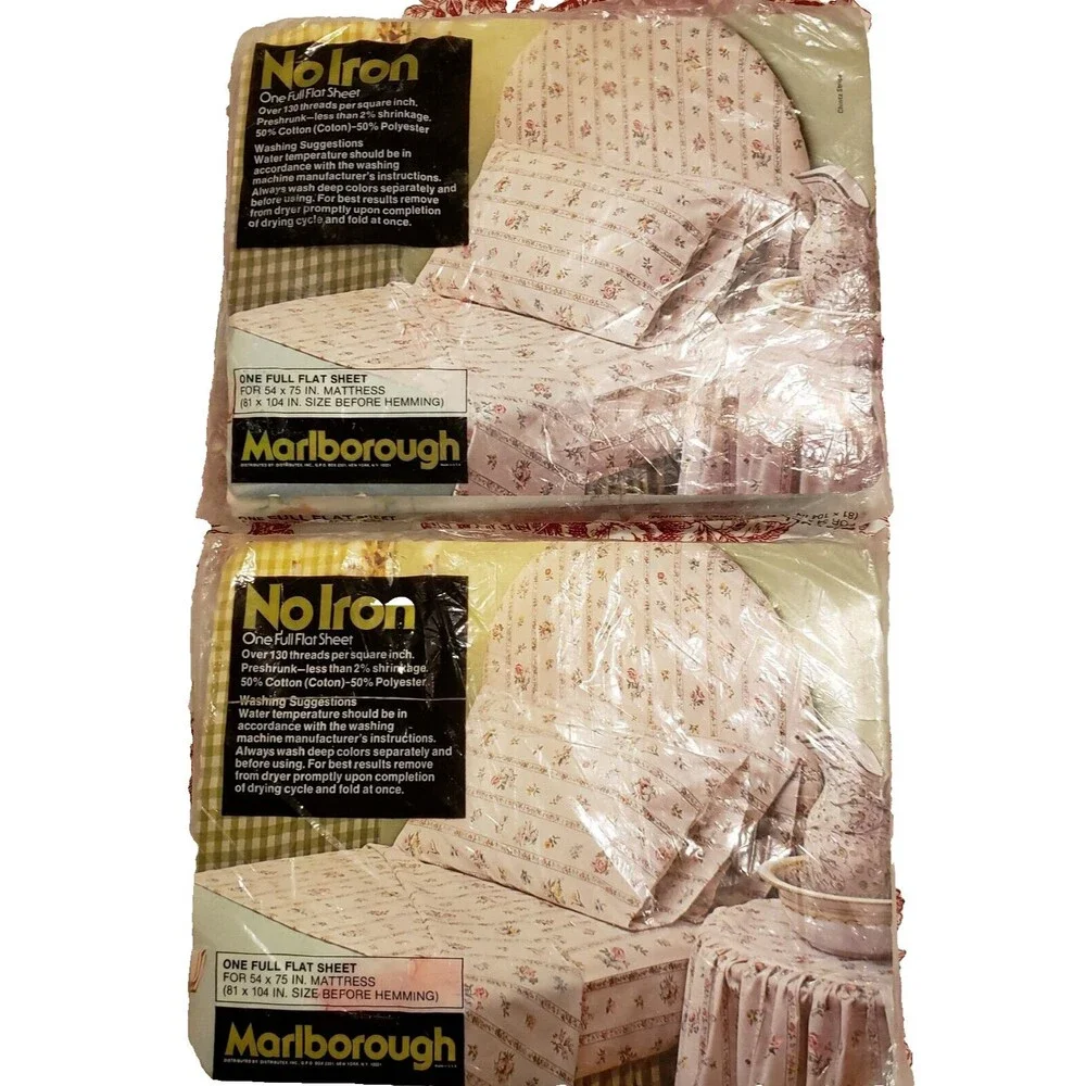 Vintage MARLBOROUGH SHEET FLAT FULL Size Set of 2 New Old Stock CHINTZ STRIPE
